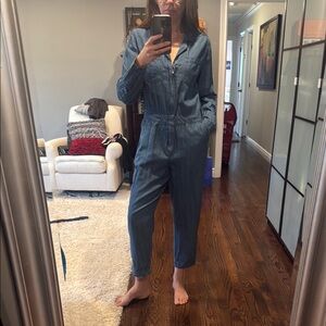 Almost Famous Stylish Blue Denim Jumpsuit size L  NWT